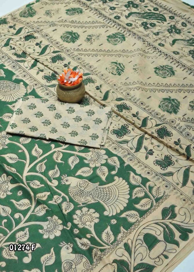 Dhanvika-01274-F  Green Color Excellent Kalamkari Print Battink Cotton Saree CM1148228 (RR1E)