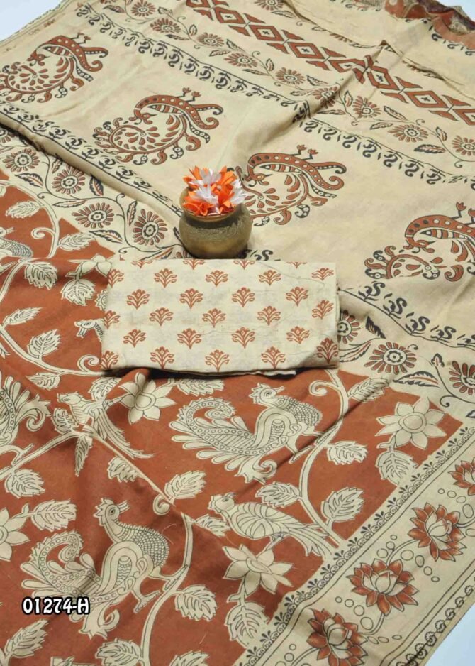 Dhanvika-01274-H  Brown Color Excellent Kalamkari Print Battink Cotton Saree CM1148228 (RR1E)