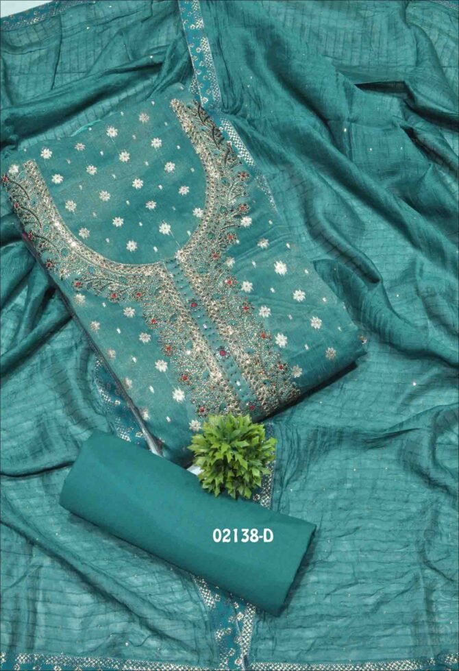 Mercy - 02138-D  Pine Green Color Rich Look Chanderi Salwar Material CM1122257 (RR4C)