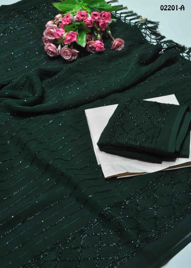 Vandana - 02201-A  DarkGreen Color Fancy Georgette Saree CM1158549 (LR2C)