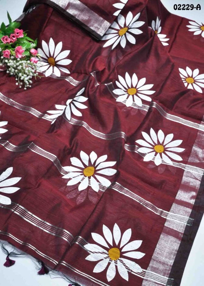 Suryaganthi -02229-A  Maroon Color Excellent Linen Cotton Saree CM1163202 (LR6E)