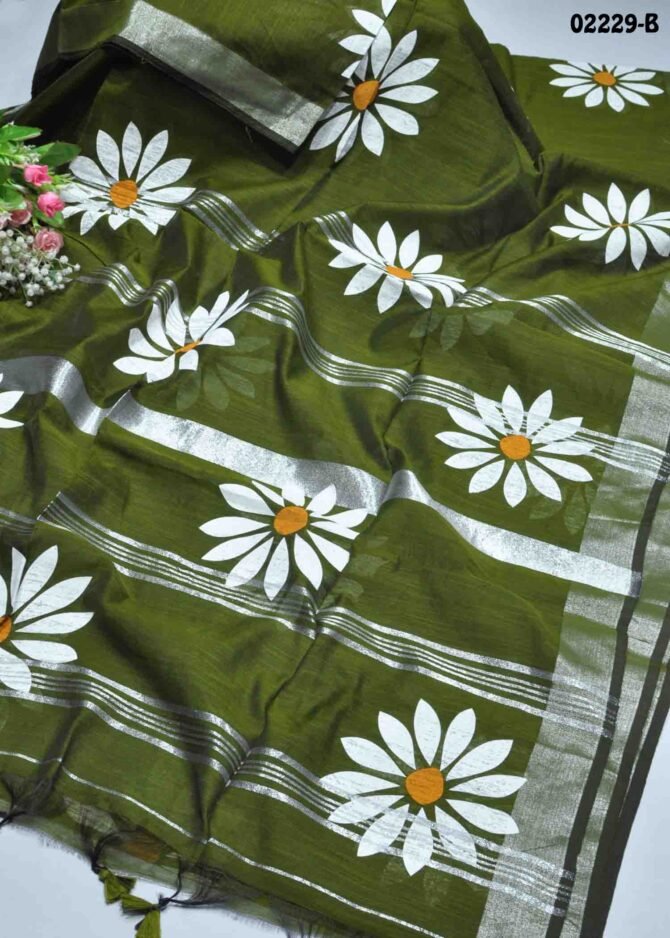 Suryaganthi -02229-B  MehandiGreen Color Excellent Linen Cotton Saree CM1163202 (LR6E)