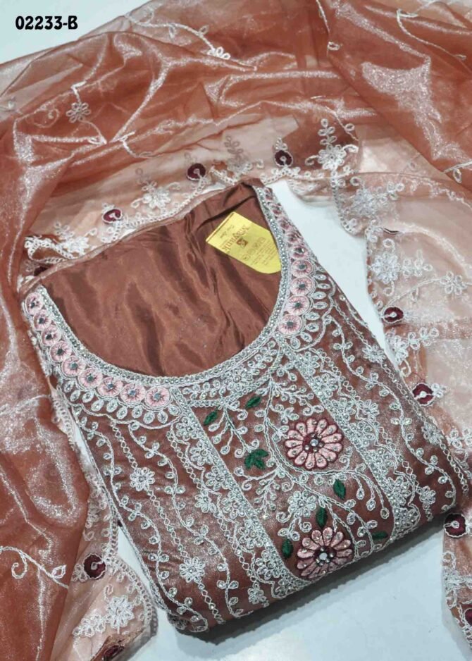 Noorjakhan - 02233-B  BrickRed Color Ramzan Special Heavy Embroidery Twill Net Semi-Stiched Salwar Material CM1139818 (LR1D)