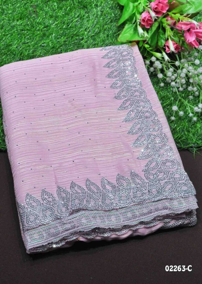 Tanushka-02263-C  BabyPink Color Stylish Satin Lines Soft Chiffon Saree CM1167287 (LR9D)