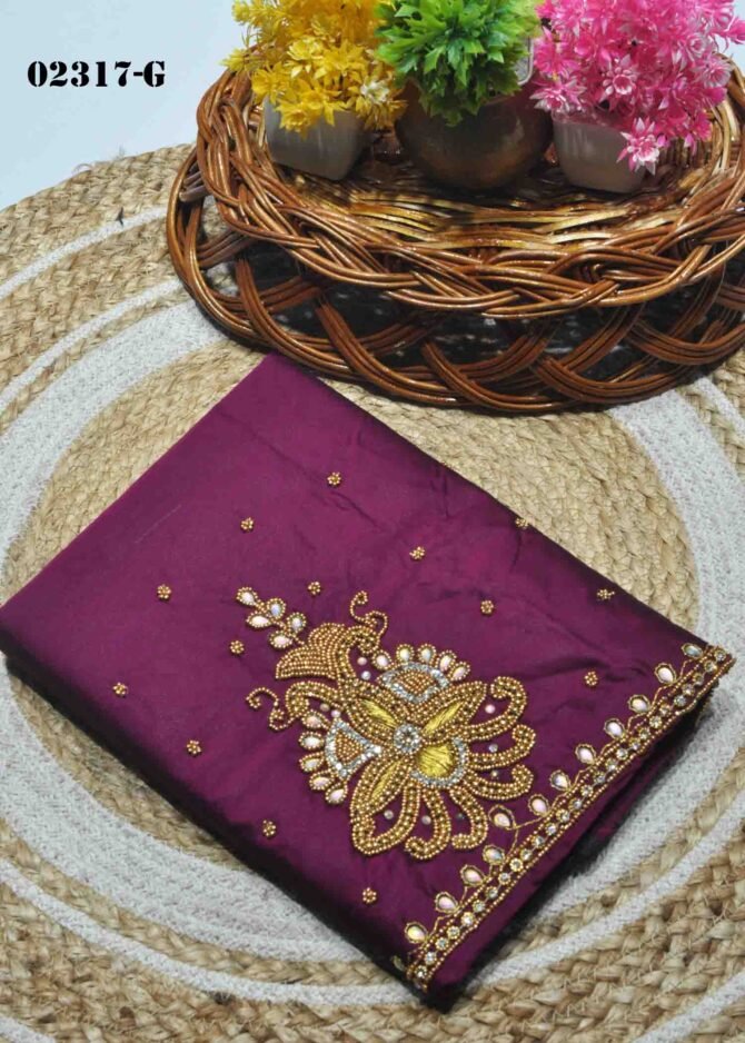 Suganya-02317-G Plum Purple Color Beautiful Aari Work  Black Rangoli Blouse Material CM1156406 (LR2D)