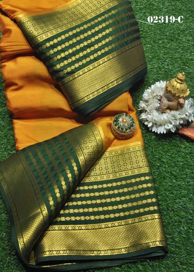 Nithya-02319-C Ginger Orange Color Excellent Traditional Look Mysore Crepe Silk Saree CM1159256 (LR1B)