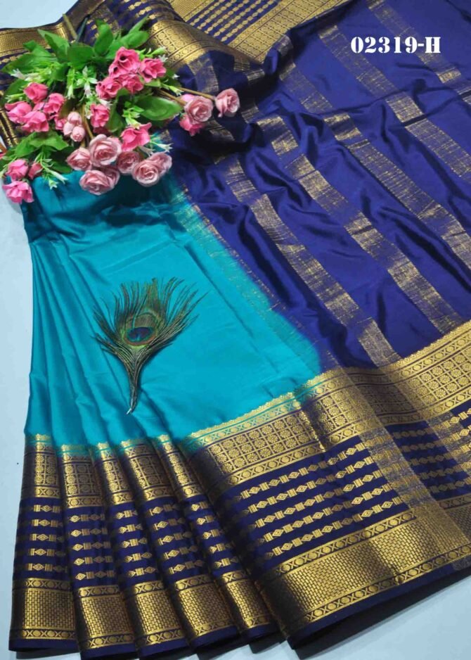 Nithya-02319-H Dark Tiffany Green Color Excellent Traditional Look Mysore Crepe Silk Saree CM1159256 (LR1B)