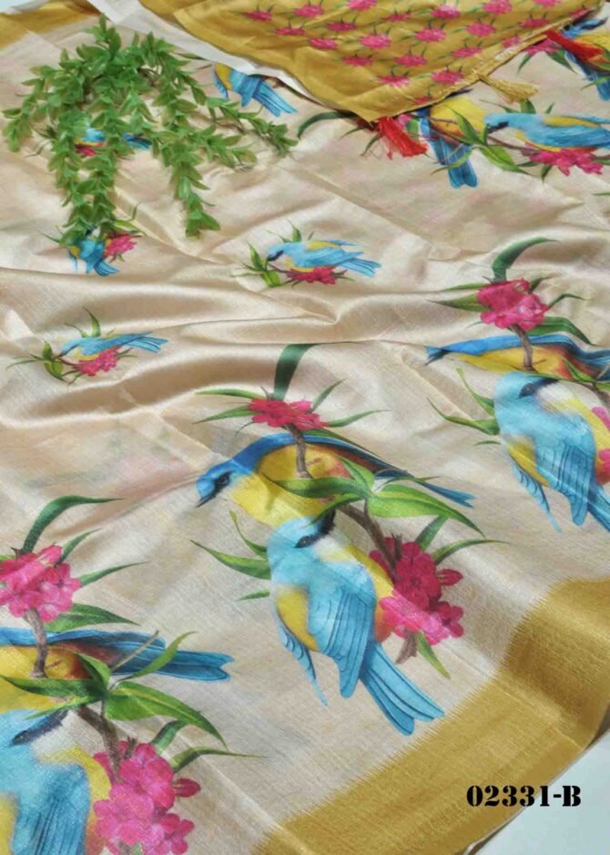 Shaliha-02331-B Tan Color Digital Printed Khadi Cotton Saree CM1163346 (LR5E)