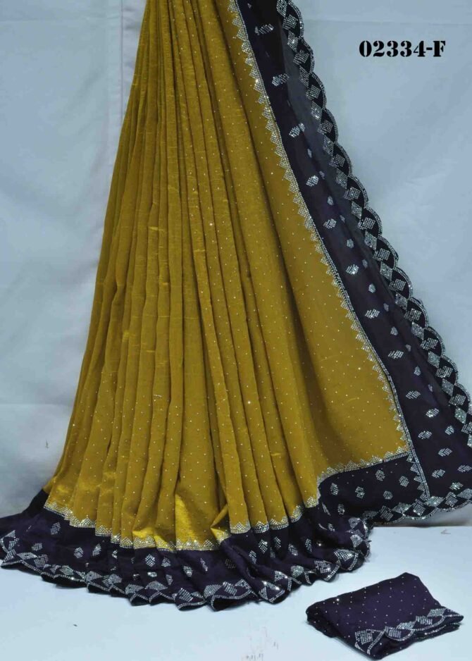 Shiny-02334-F Mustard Yellow Color Wonderful Heavy Stone Work Vichithra Silk Saree CM1167613 (LR4E)