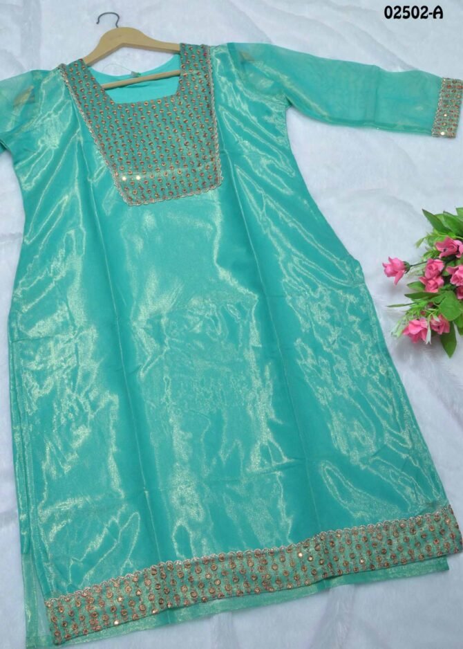 Rishika 02502-A Sea green Color New Arrival Trendy Netted with synthetic lining Readymade Kurti CM1152915 [RR2B]