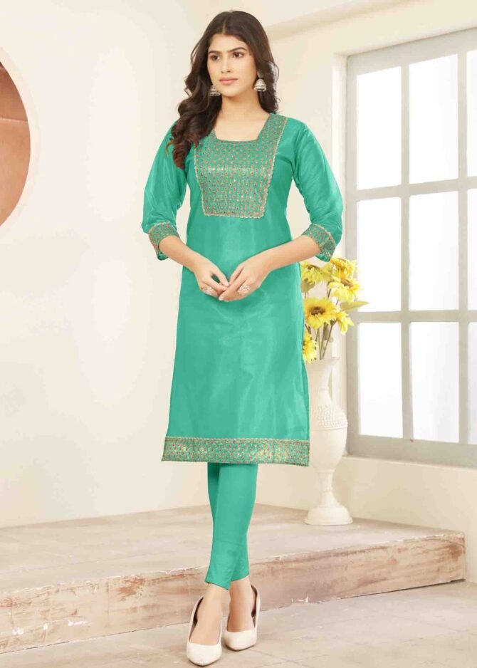 Rishika 02502-A Sea green Color New Arrival Trendy Netted with synthetic lining Readymade Kurti CM1152915 [RR2B]