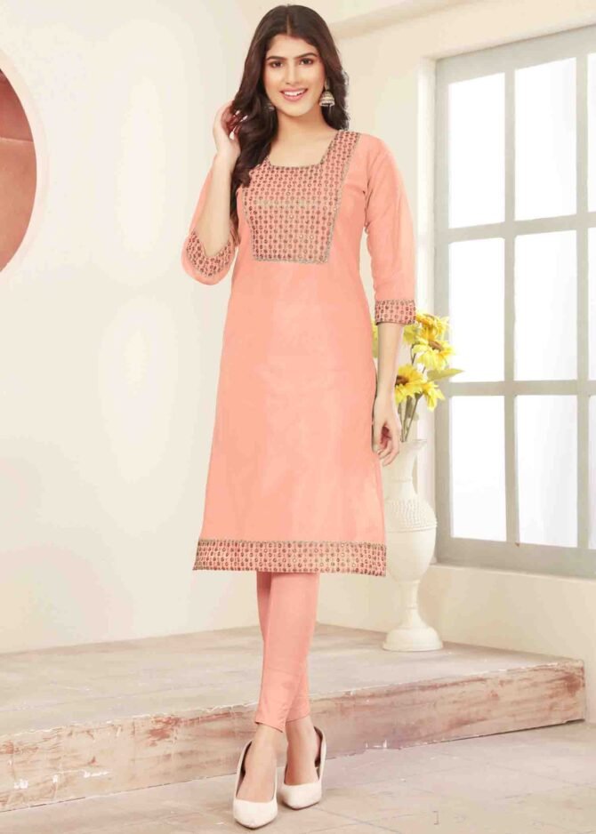 Rishika 02502-E Peach Color New Arrival Trendy Netted with synthetic lining Readymade Kurti CM1152915 [RR2B]