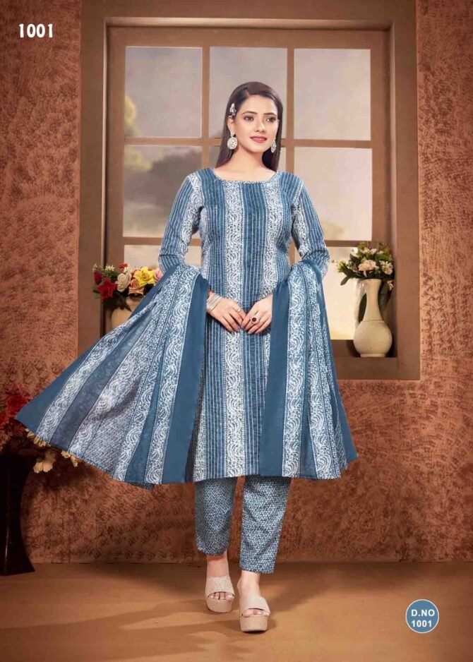 Avon Creations Eliza - 1001  DenimBlue Color Simple Look Mixed Cotton Salwar Material CM1152916 (RR3C)