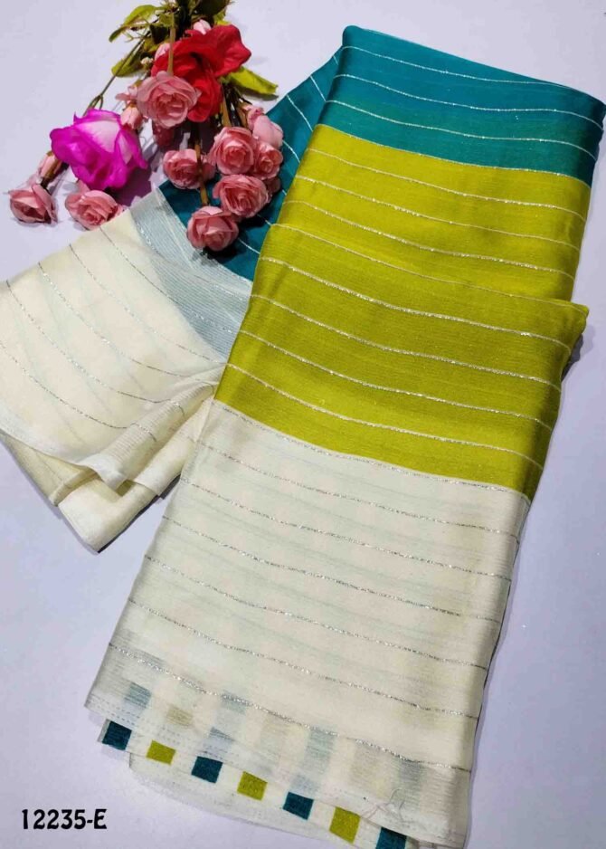 Shree-Leela-12235-E  Multi With PineGreen Color New Arrival Heavy Blooming Soft Chiffon Saree CM1132852 (RR5E)