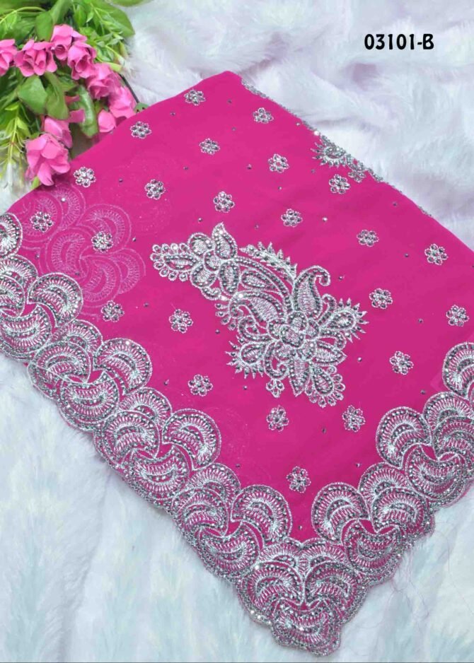 Nila - 03101-B  Pink Color Elagant Georgette Saree CM1168338 (RR1E)