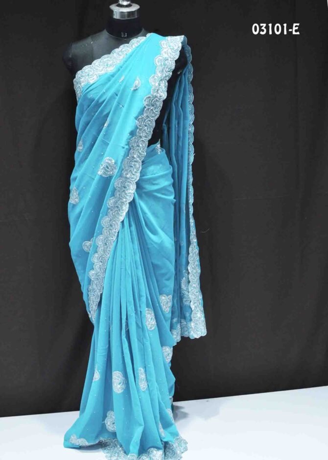 Nila - 03101-E  Sky Blue Color Elagant Georgette Saree CM1168338 (RR1E)