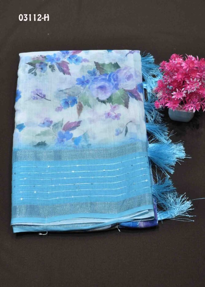 Anupriya - 03112-H  Half White Color Flower Design Linen Cotton Saree CM1171571 (RR7D)