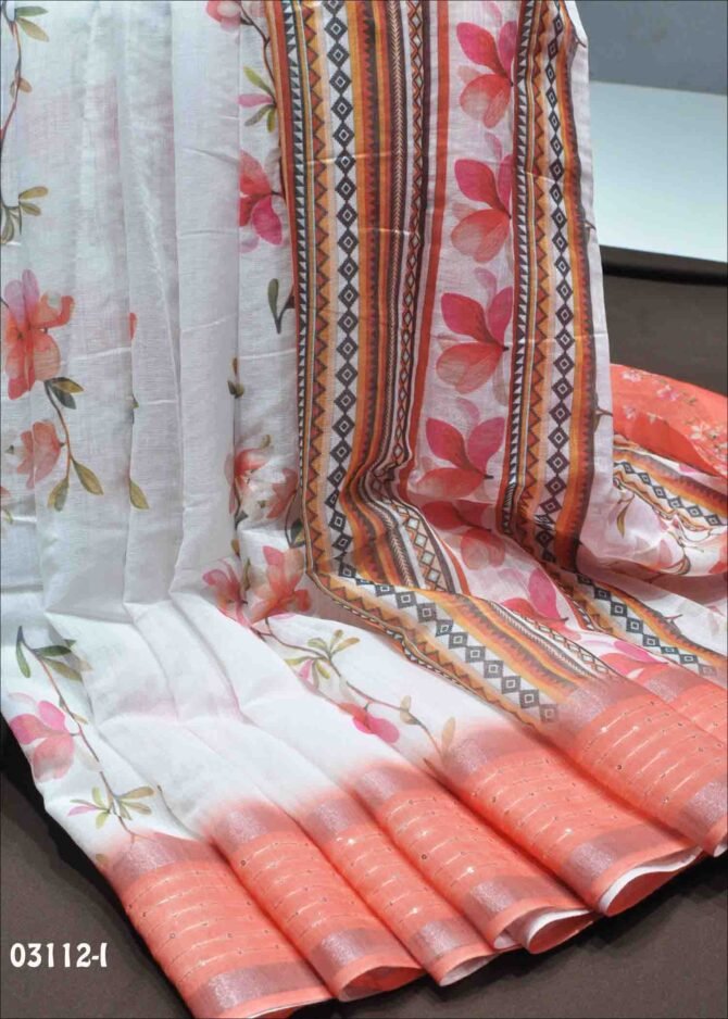 Anupriya - 03112-I  Half White Color Flower Design Linen Cotton Saree CM1171571 (RR7D)