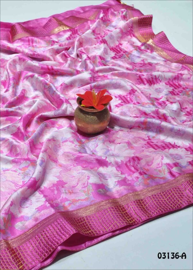 Ranjitha- 03136-A  Pink Color Flower Design Moss Chiffon Saree CM1107899 (LR2D)