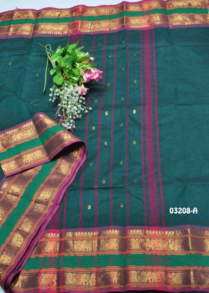 Ashmitha-03208-A  DarkGreen Color Excellent Traditional Wear Chettinad Cotton Saree CM1172659 (RR2D)