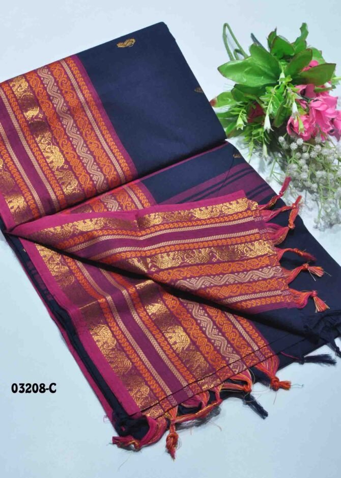 Ashmitha-03208-C  Navyblue Color Excellent Traditional Wear Chettinad Cotton Saree CM1172659 (RR2D)