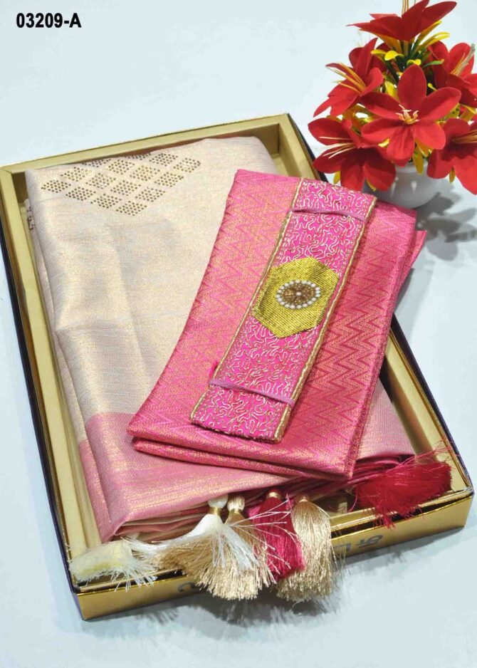 Nakshathra-03209-A  Tan With Pink Color Traditional Wear Stone Work Soft Silk Saree CM1158951 (LR2C)