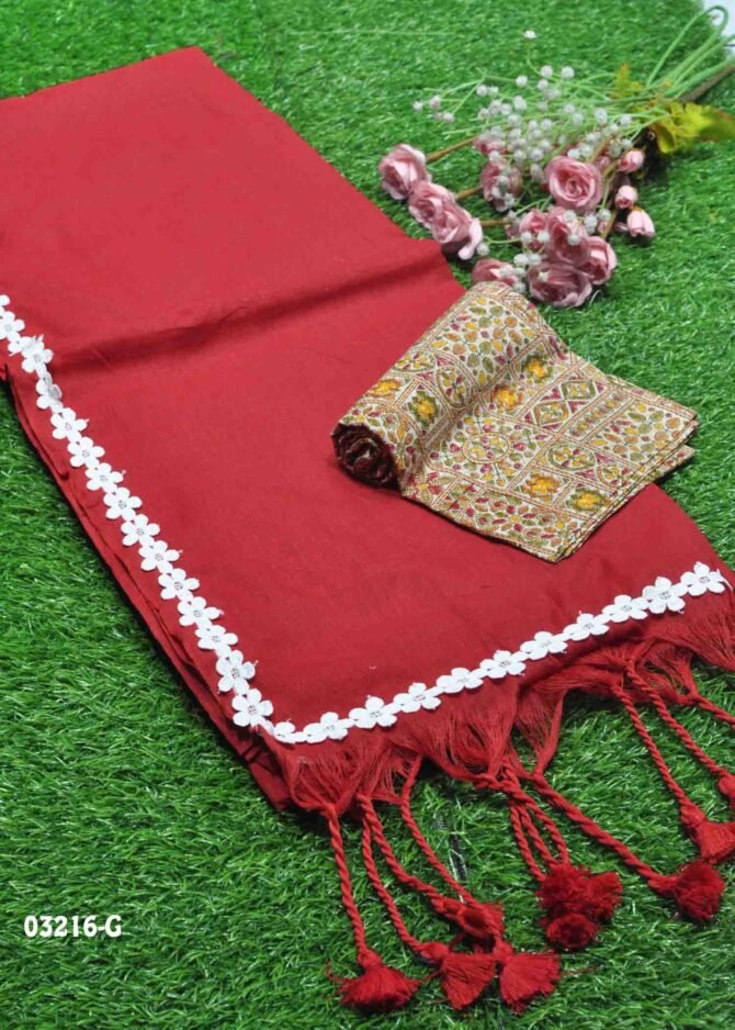 Thulya -03216-G  BrightRed Color Summer Special Handloom Cotton Saree CM1174315 (RR3D)