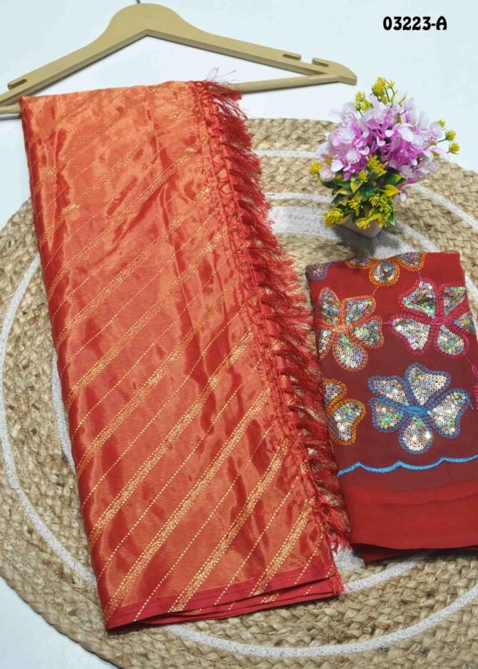 BavaPreetha -03223-A  Red Color Trendy Foil Print Chiffon Saree CM1175116 (RR5D)