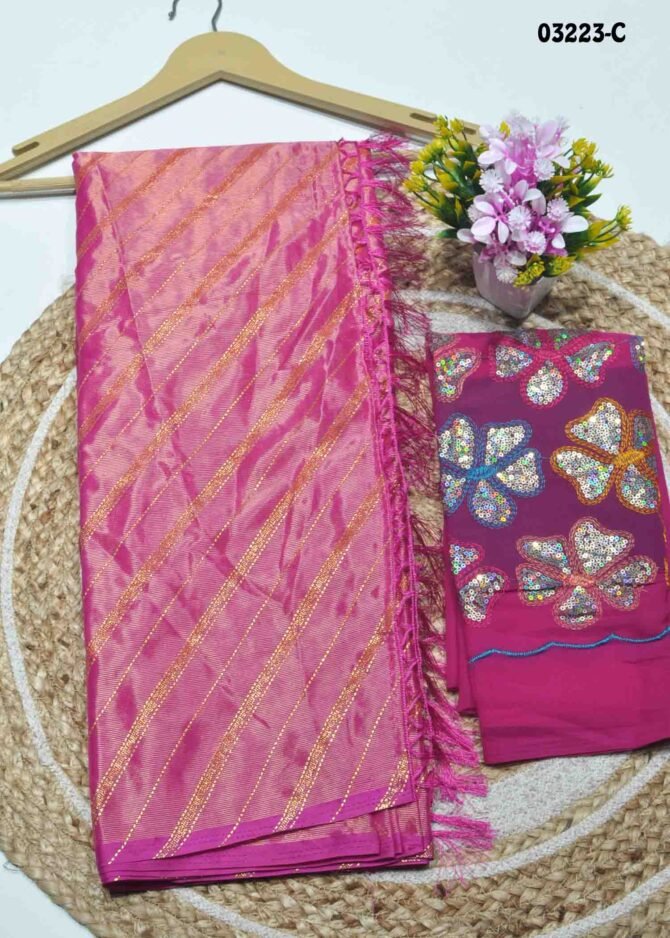 BavaPreetha -03223-C  HotPink Color Trendy Foil Print Chiffon Saree CM1175116 (RR5D)