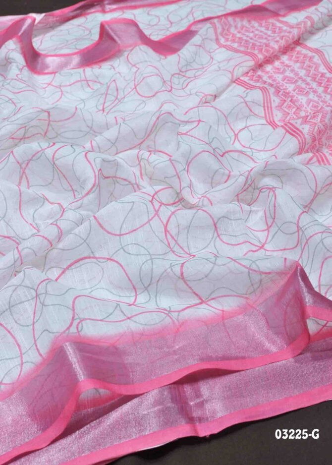 Deepthi-03225-G  Halfwhite With Pink Color Linen Cotton Saree CM1171569 (RR5D)