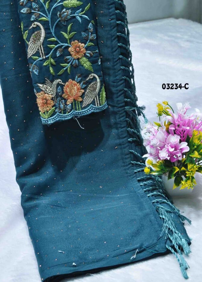 Cindrella -03234-C  Peacockblue Color Excellent Shimmer Chiffon Saree CM1164917 (RR4E)