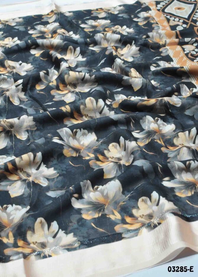 Poorvaja- 03285-E  Black Color Digital Print Soft Moss Chiffon Saree CM1171125 (RR8B)