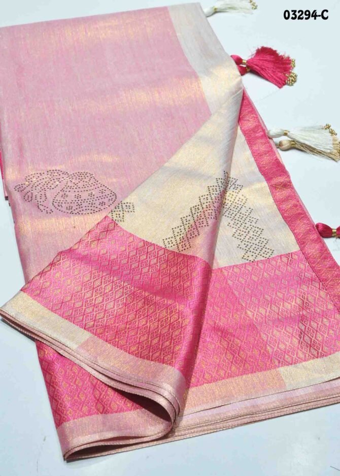 Thennila-03294-C  Tan With Pink Color Traditional Wear Stone Work Soft Silk Saree CM1158952 (RR11C)