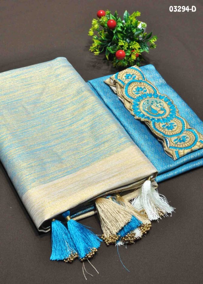 Thennila-03294-D  Tan With Skyblue Color Traditional Wear Stone Work Soft Silk Saree CM1158952 (RR11C)