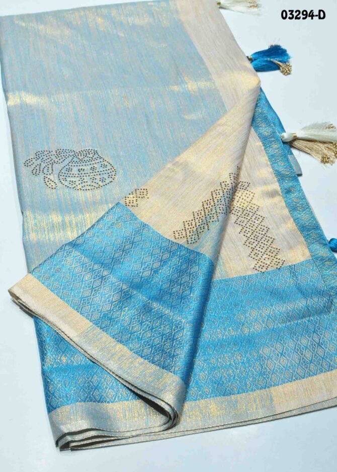 Thennila-03294-D  Tan With Skyblue Color Traditional Wear Stone Work Soft Silk Saree CM1158952 (RR11C)