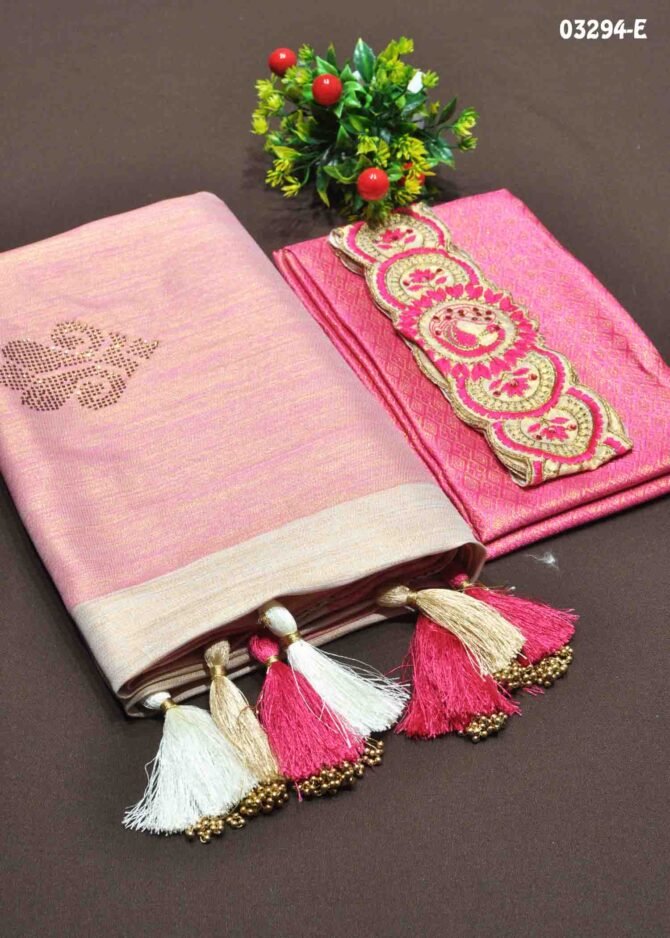 Thennila-03294-E  Tan With Pink Color Traditional Wear Stone Work Soft Silk Saree CM1158952 (RR11C)