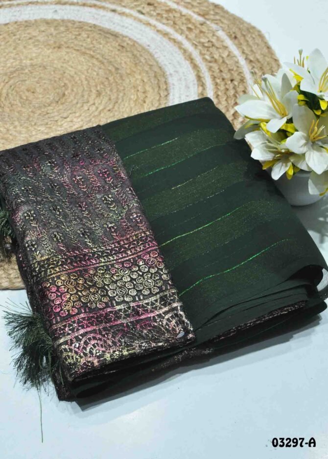 Charnika -03297-A  DarkGreen Color New Arrival Shimmer Chiffon Saree CM1184623 (RR11D)