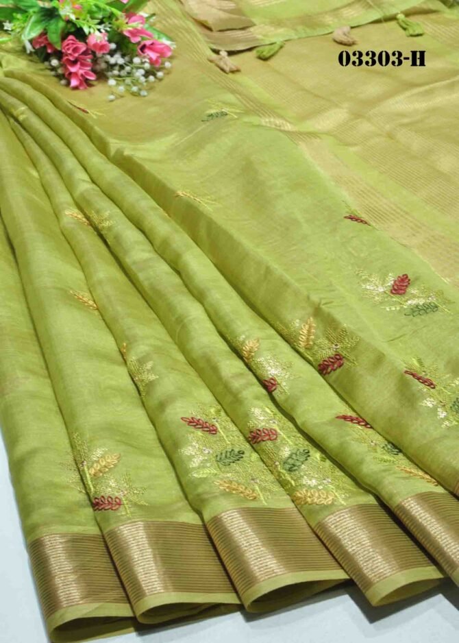 Rizwa-03303-H Avocado Green Color Beautiful Embroidery Silk Cotton Saree CM1169854 (RR1D)