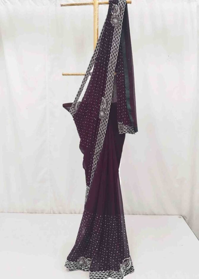 Poojitha -03231-F   DeepPurple Color Excellent Stone Work Georgette Saree CM1173114 (RR6D)